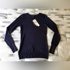 Long tall sally blue sweater xs fitted button detail crew neck new